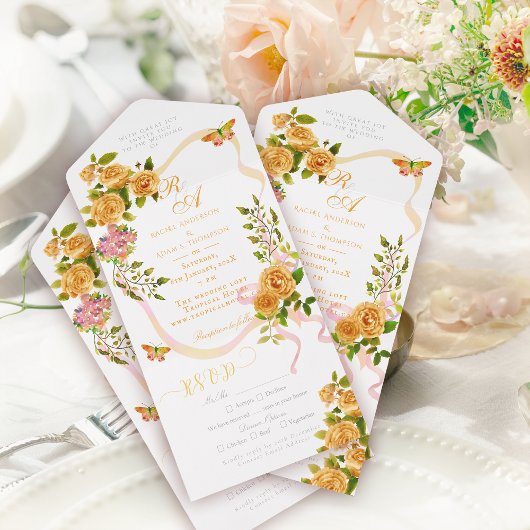 Faire-part de mariage Monogramme de ruban Rose d'o