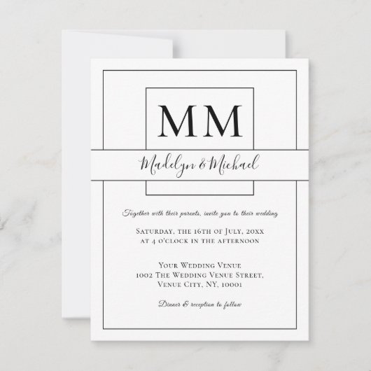 Faire-part de mariage Monogramme de script blanc s (Devant)