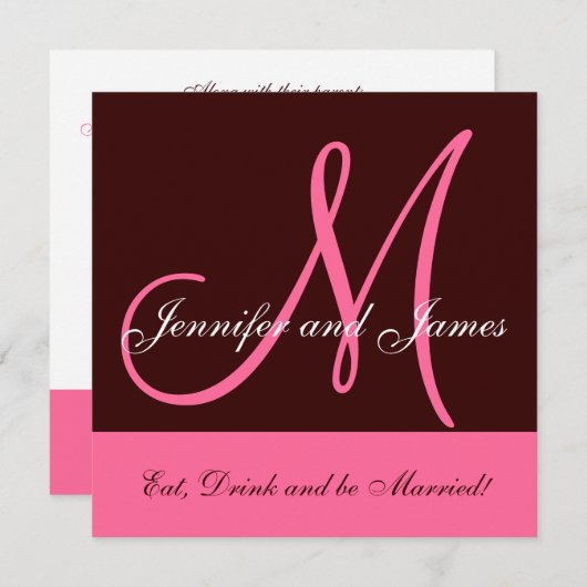 Faire-part de mariage Monogramme Dit Nom rose Brow (Devant / Derrière)