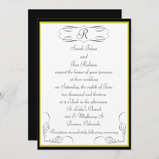 Faire-part de mariage Monogramme d'or noir (Devant / Derrière)