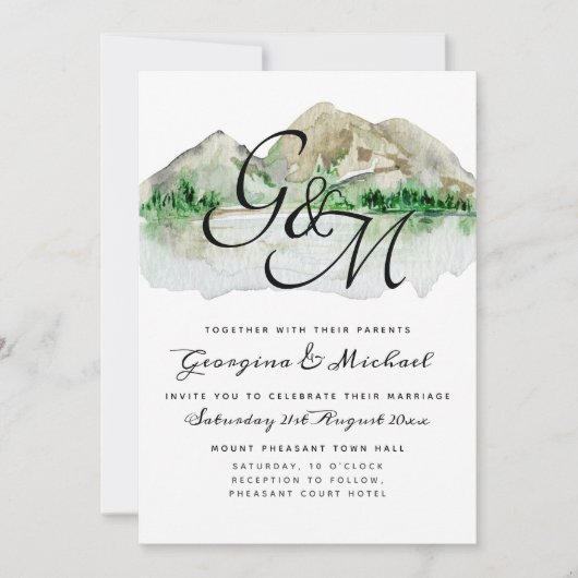 Faire-part de mariage Monogramme du lac Mountain (Devant)
