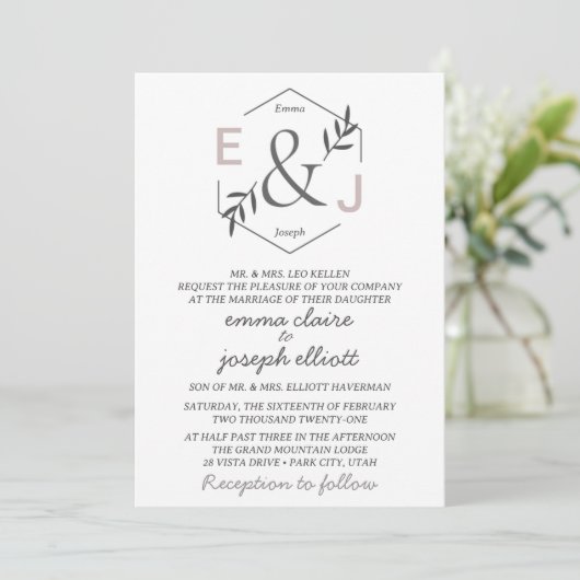 Faire-part de mariage monogramme esperluette (Debout devant)
