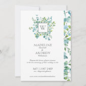 Faire-part de mariage Monogramme Eucalyptus Virtue (Devant)