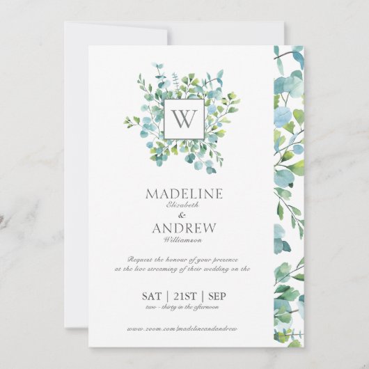 Faire-part de mariage Monogramme Eucalyptus Virtue (Devant)