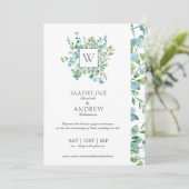 Faire-part de mariage Monogramme Eucalyptus Virtue (Debout devant)