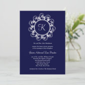Faire-part de mariage Monogramme Fancy Bleu foncé (Debout devant)