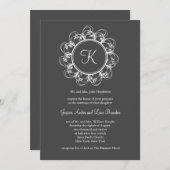 Faire-part de mariage Monogramme fantaisie (gris) (Devant / Derrière)