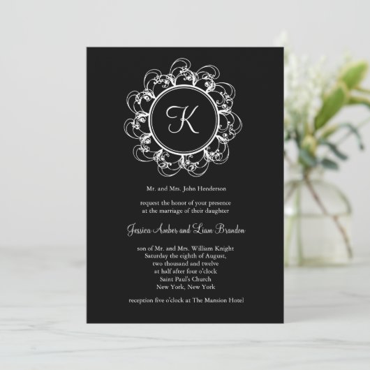 Faire-part de mariage Monogramme fantaisie (noir) (Debout devant)