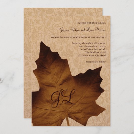 Faire-part de mariage monogramme Feuille d'érable (Devant / Derrière)