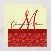 faire-part de mariage Monogramme Floral Crème roug (Devant / Derrière)