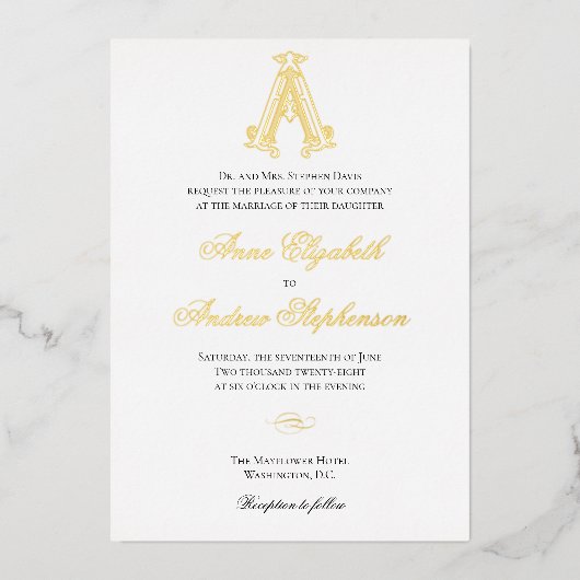 Faire-part de mariage Monogramme Foil AA (Recto)