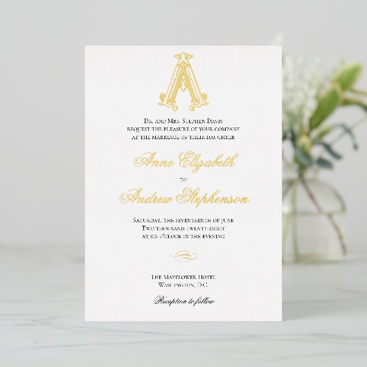Faire-part de mariage Monogramme Foil AA (Debout devant)