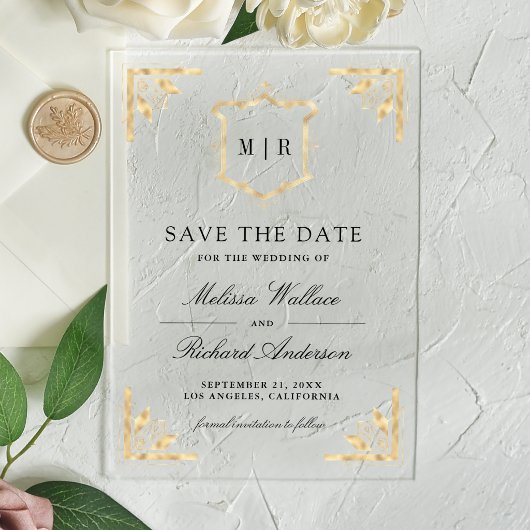 Faire-part de mariage monogramme Gold Crest