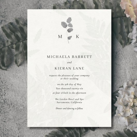 Faire-part de mariage Monogramme gris feuille bota