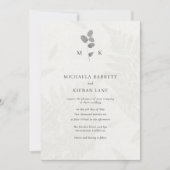 Faire-part de mariage Monogramme gris feuille bota (Devant)