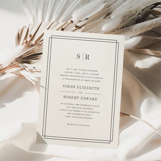 Faire-part de mariage Monogramme intemporel | Ecru