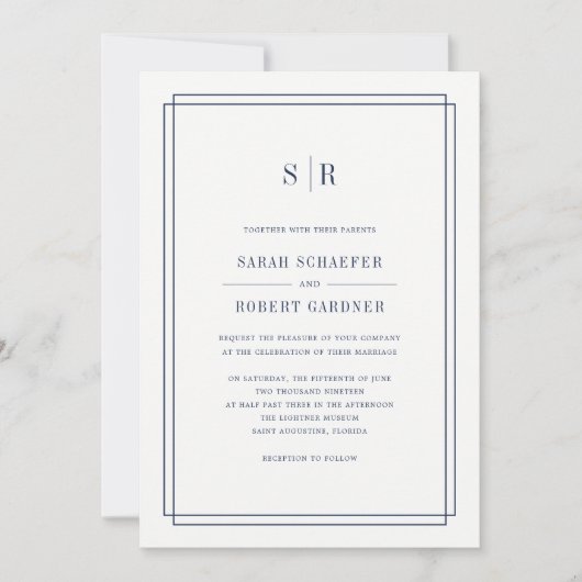 Faire-part de mariage Monogramme intemporel | Mari (Devant)