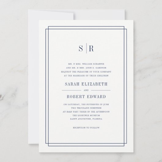 Faire-part de mariage Monogramme intemporel | Mari (Devant)