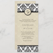 Faire-part de mariage Monogramme ivoire Damask (Devant / Derrière)