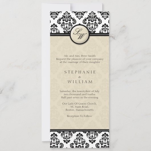 Faire-part de mariage Monogramme ivoire Damask (Devant)
