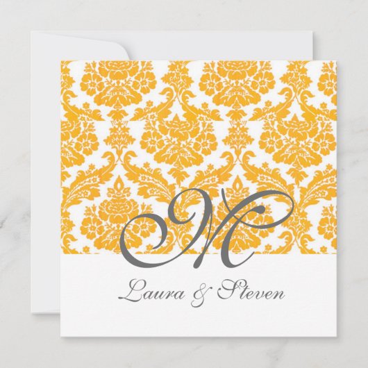 faire-part de mariage monogramme jaune damé (Devant)