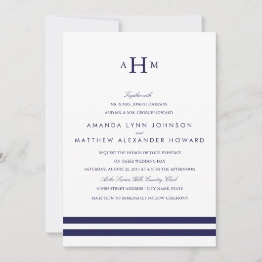 Faire-part de mariage Monogramme Marine (Devant)