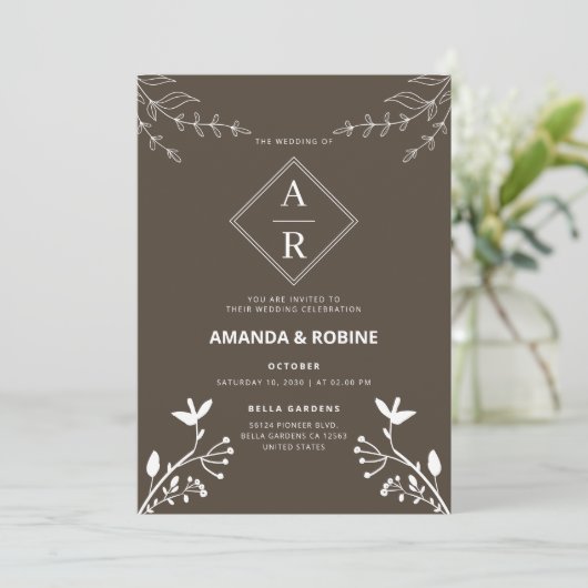 Faire-part de mariage monogramme minimal (Debout devant)