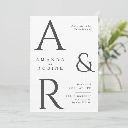 Faire-part de mariage monogramme minimal (Debout devant)