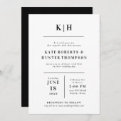 Faire-part de mariage monogramme minimal (Devant / Derrière)