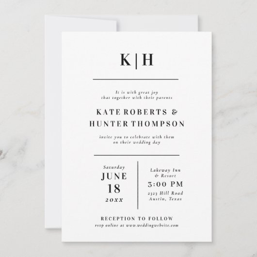 Faire-part de mariage Monogramme moderne (Devant)