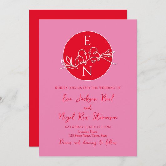 Faire-part de mariage Monogramme moderne (Devant / Derrière)