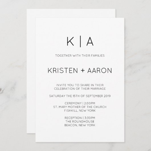 Faire-part de mariage Monogramme moderne (Devant / Derrière)