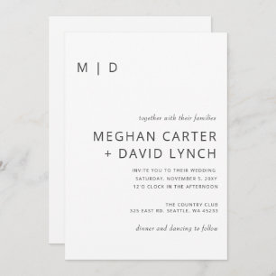 Faire-part de mariage Monogramme moderne blanc sim