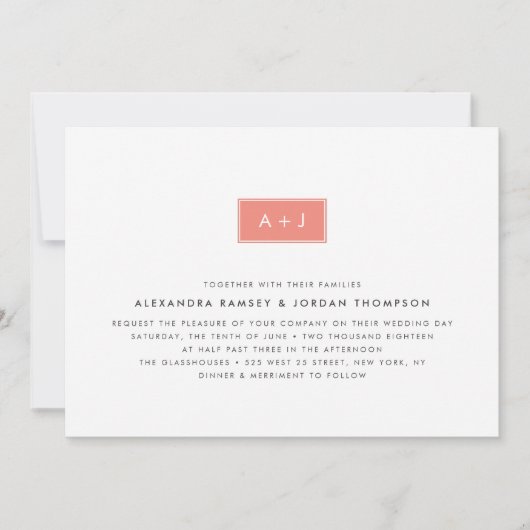 Faire-part de mariage Monogramme moderne | Corail (Devant)