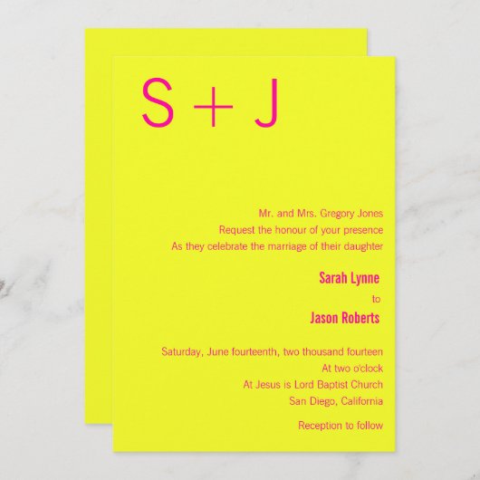 Faire-part de mariage Monogramme moderne - Jaune e (Devant / Derrière)