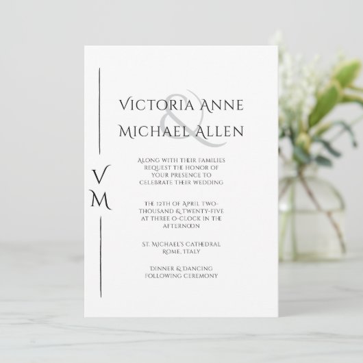 Faire-part de mariage Monogramme moderne noir et b (Debout devant)