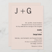 Faire-part de mariage Monogramme moderne - rose et (Devant / Derrière)