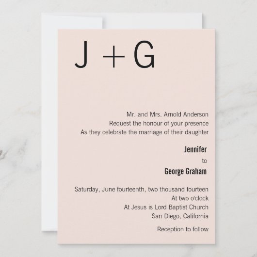 Faire-part de mariage Monogramme moderne - rose et (Devant)