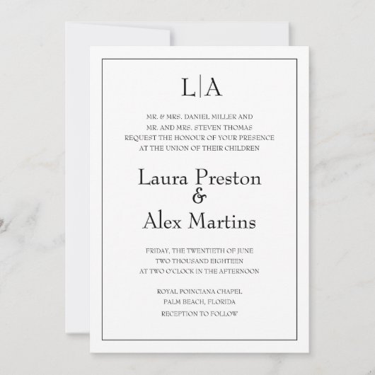 Faire-part de mariage Monogramme moderne simple (Devant)