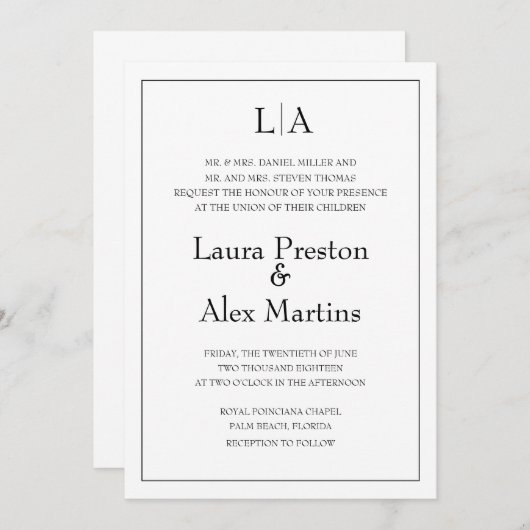 Faire-part de mariage Monogramme moderne simple (Devant / Derrière)