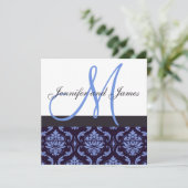 Faire-part de mariage Monogramme Navy Blue Damas (Debout devant)