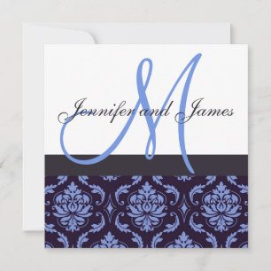 Faire-part de mariage Monogramme Navy Blue Damas