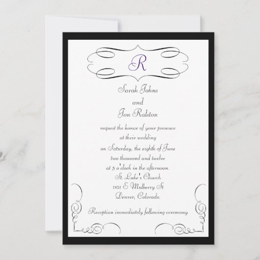 Faire-part de mariage Monogramme noir blanc (Devant)