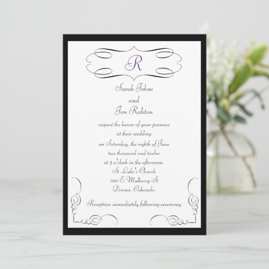 Faire-part de mariage Monogramme noir blanc (Debout devant)