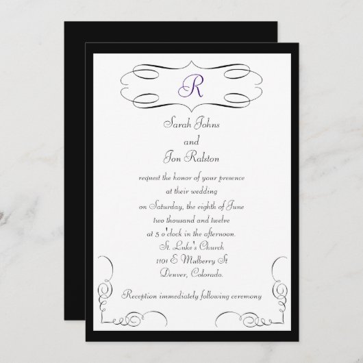 Faire-part de mariage Monogramme noir blanc (Devant / Derrière)