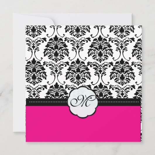 Faire-part de mariage Monogramme/Noir Damas/Rose C (Devant)