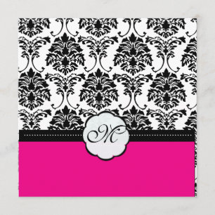 Faire-part de mariage Monogramme/Noir Damas/Rose C