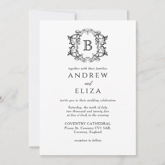 Faire-part de mariage Monogramme noir de luxe clas (Devant)
