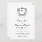 Faire-part de mariage Monogramme noir de luxe clas (Devant / Derrière)