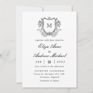 Faire-part de mariage Monogramme noir de luxe clas